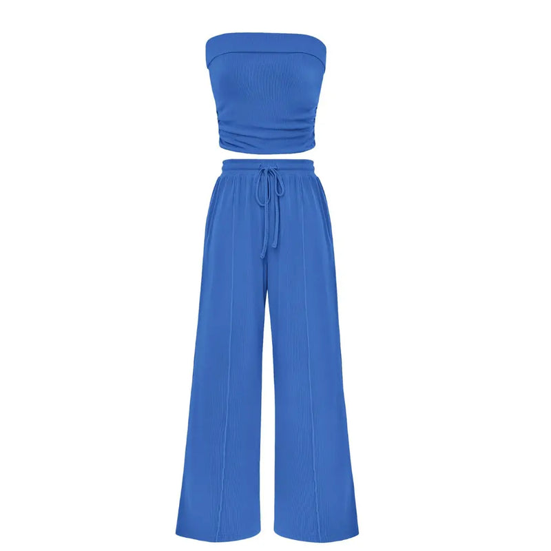 LilyCurve Summer Ribbed Crop Top & Shorts 2-Piece Set - Light Blue