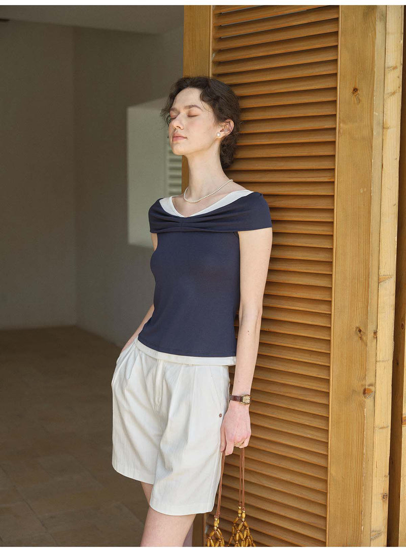Contrast Color Tencel Cool Breathable Short Sleeve T-Shirt Women Casual Loose Top