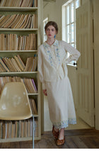 Women's 100% Cotton Embroidered Two-Piece Set | Peter Pan Collar Blouse & Maxi Skirt