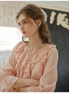 French Style Irregular Ruffle Chiffon Blouse Women 3/4 Sleeve Summer Casual Top