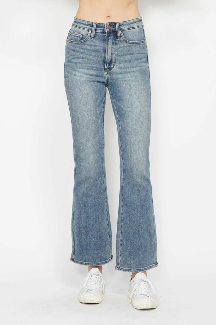 Blue Full Size Tummy Control Back Embroidered Pocketed Bootcut Jeans Plus Size