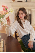 Women's French Tencel Cotton Lace Blouse | Ruffle Neck Tie Shirt