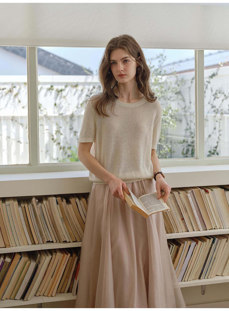 Breathable Lyocell Silk Short Sleeve Knit Top