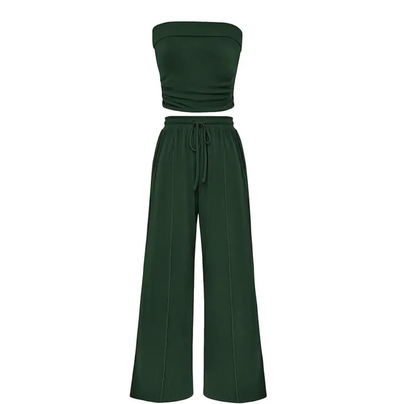 LilyCurve Summer Ribbed Crop Top & Shorts 2-Piece Set - Blue Green