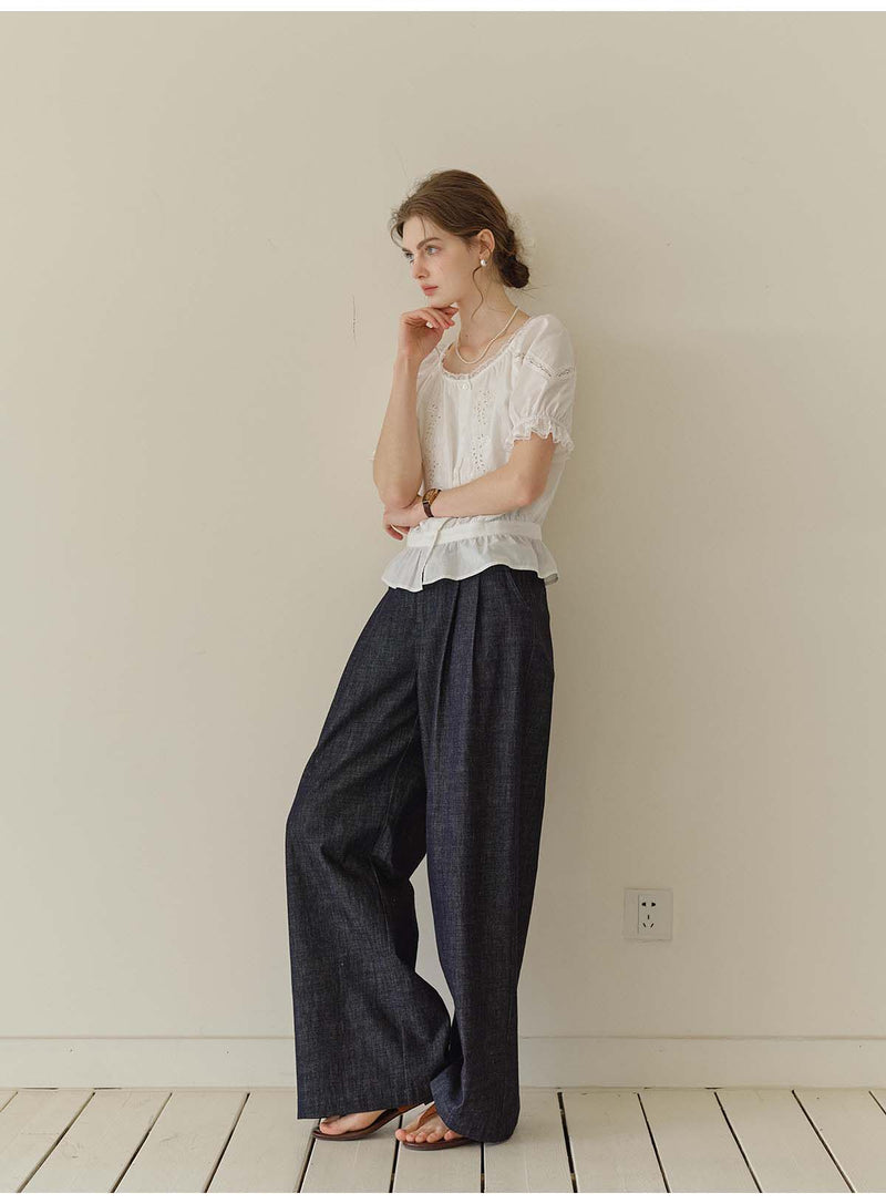Women's 100% Cotton Embroidered Two-Piece Set | White Puff Sleeve Blouse & Tiered Skirt