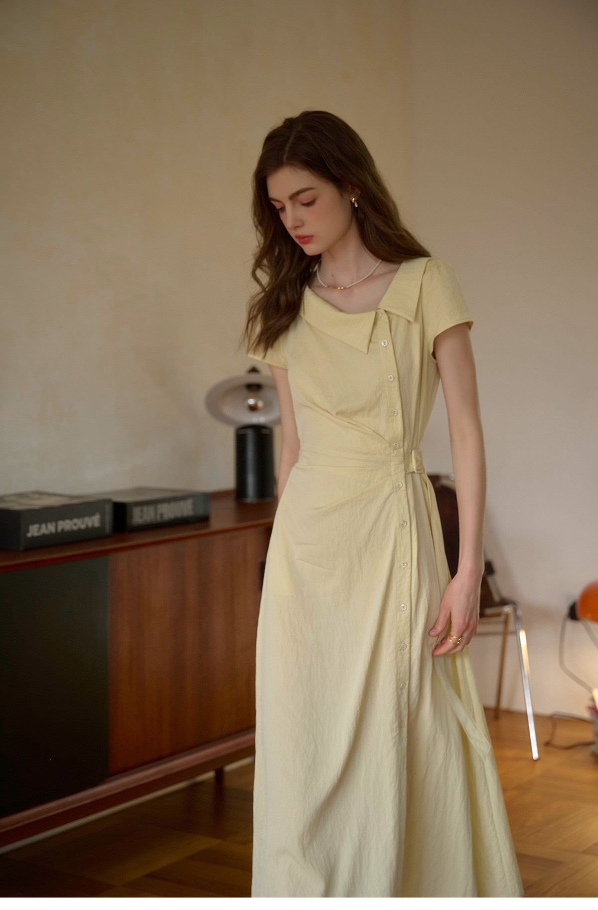 Women's Button-Front Midi Dress | French Style Fitted Dress with Adjustable Belt
