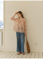 French Style Irregular Ruffle Chiffon Blouse Women 3/4 Sleeve Summer Casual Top