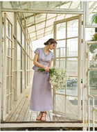 French Linen Cotton Lace V-Neck Two-Piece Set