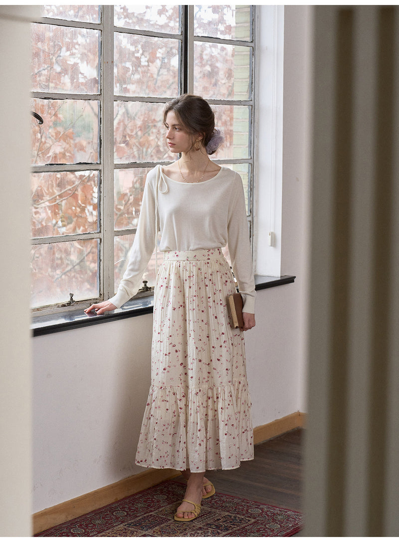 French Vintage Floral Tencel Midi Skirt