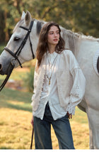 Women's French Tencel Cotton Lace Blouse | Ruffle Neck Tie Shirt