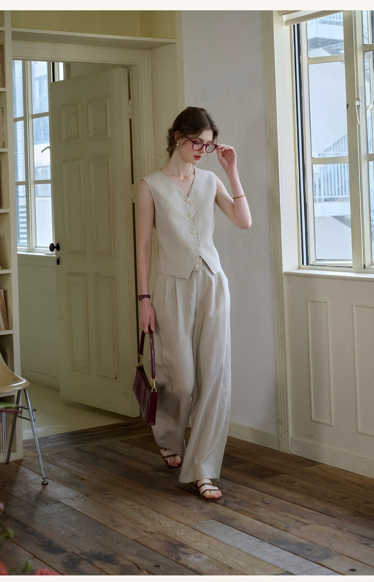 French Ramie Two-Piece Set: 100% Linen Feel & Effortless Chic for Work