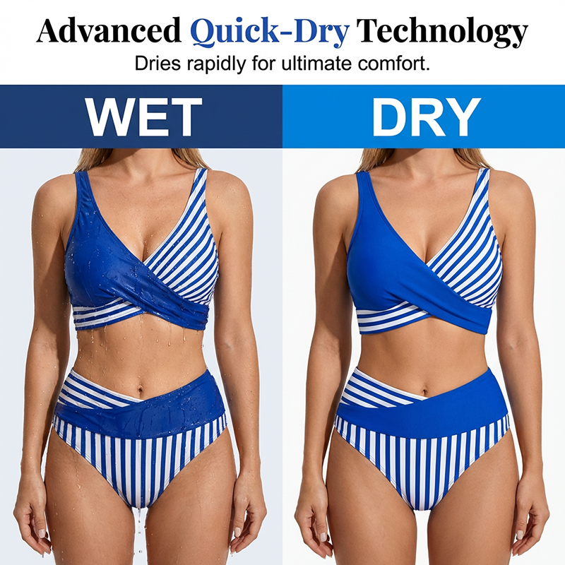 🏖️Summer Hot Sale !!⚡50K+ SOLD!🌞🌊Two-Piece Color Block & Stripe Bikini Swimsuit