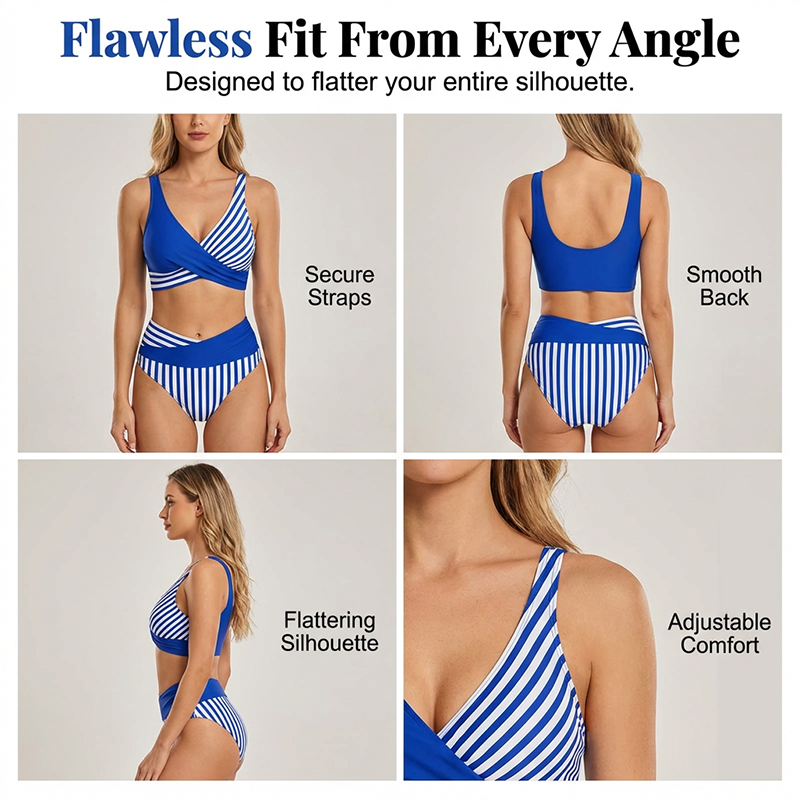 🏖️Summer Hot Sale !!⚡50K+ SOLD!🌞🌊Two-Piece Color Block & Stripe Bikini Swimsuit